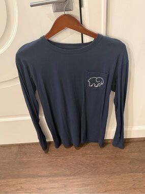 ivory ella Navy Long Sleeve Pocket Tee with White Elephant